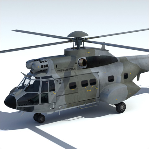 Eurocopter AS-332 Super puma. Low-poly realtime 3D model