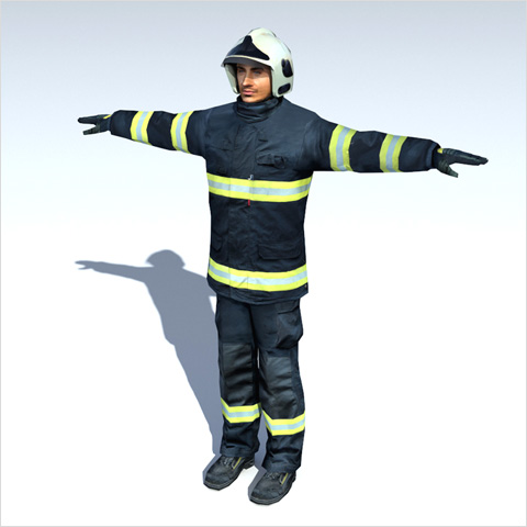 Czech firefighter. Low-poly realtime 3D model